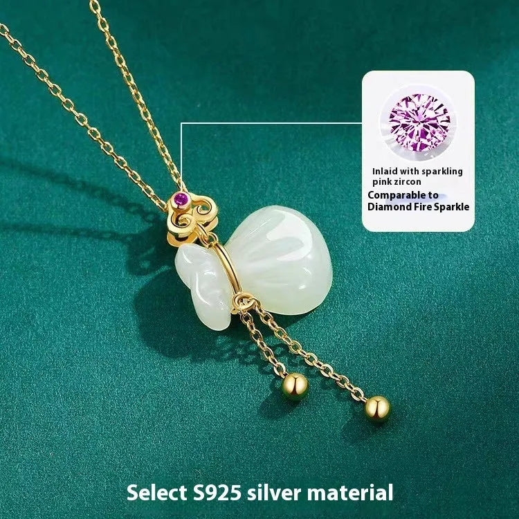 Silver plated money bag pendant necklace with red dot tassel purse on alloy chain, national style lucky bag charm