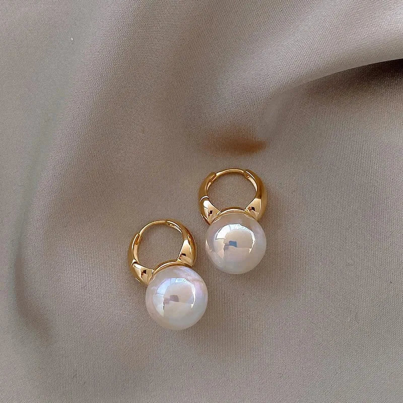 14K gold plated copper mermaid pearl clip-on earrings white U-shape for women