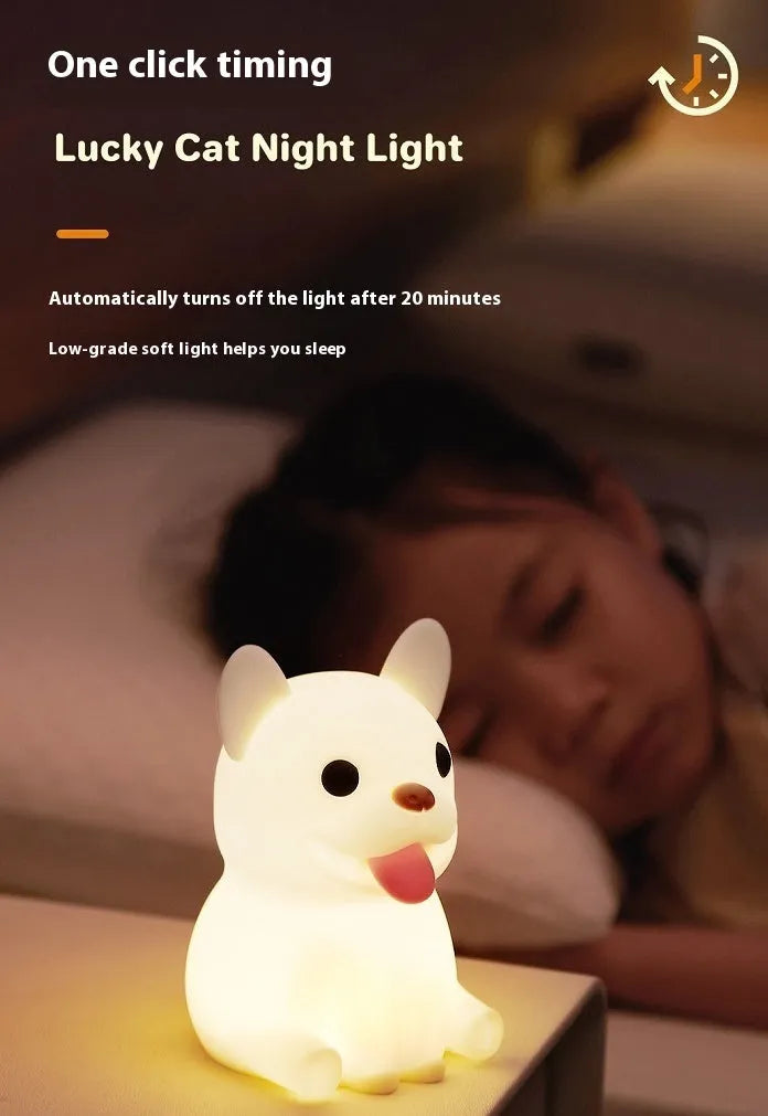 Silicone animal night light with USB charging port and touch dimming control in cartoon ox design