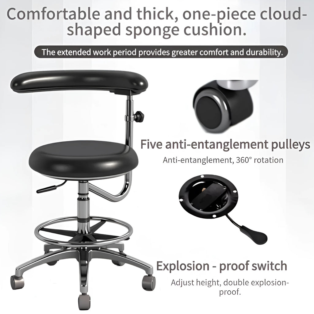 Black leather dental chair with hydraulic lift for dental hospitals and clinics