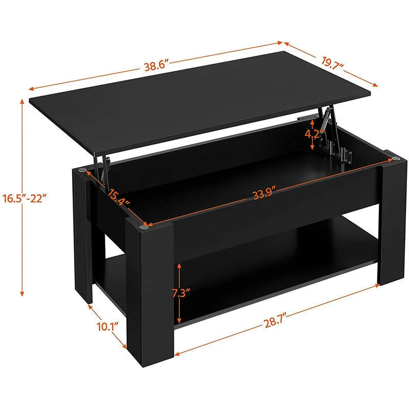 Black lifting coffee table plate type with multi-function height adjustment in modern simplicity style for living room or office