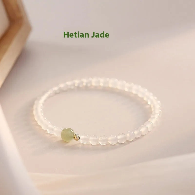 Natural white agate women's bracelet with New Chinese style design on 15cm measurement