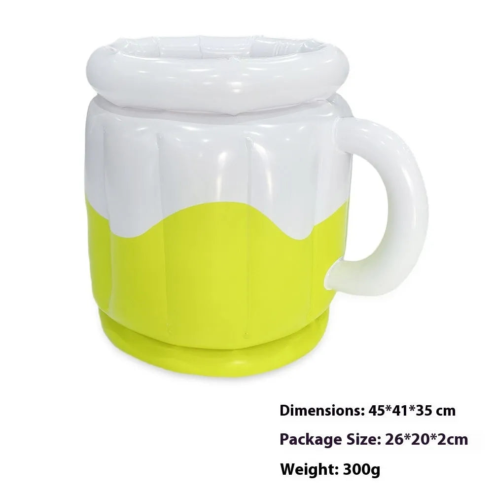 Yellow PVC inflatable ice bucket for cooling beer steins at outdoor events