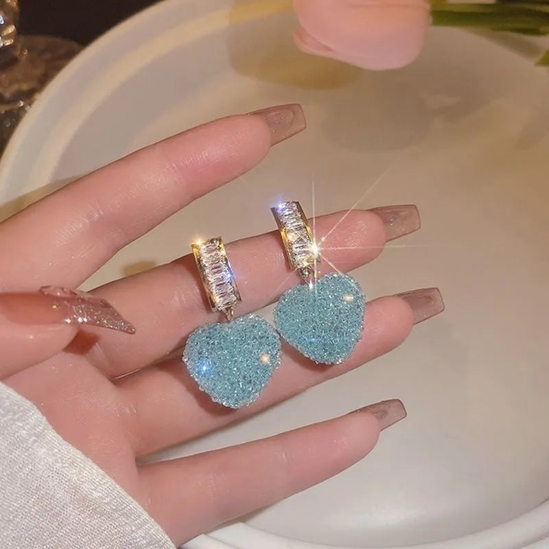 Pink and blue candy heart stud earrings made from alloy metal