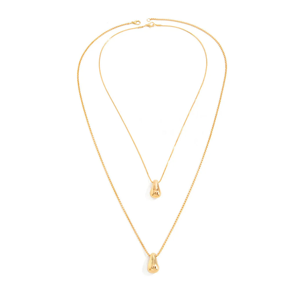 Women's geometric oval water drop pendant necklace in gold or white K finish on iron chain