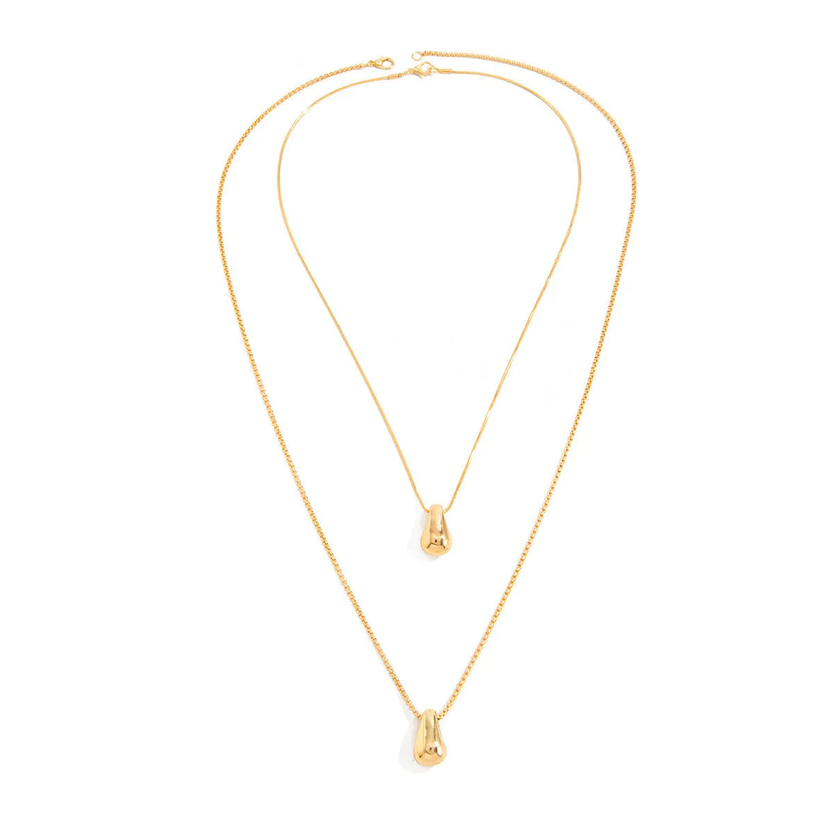 Women's geometric oval water drop pendant necklace in gold or white K finish on iron chain