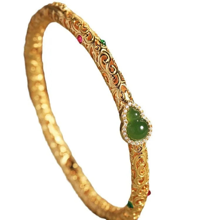 Gold-plated copper xiangyun gourd bracelet with adjustable silk cord for women