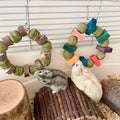Hamster chew toy with decorative straw ball ring and applewood molar rods for small pets