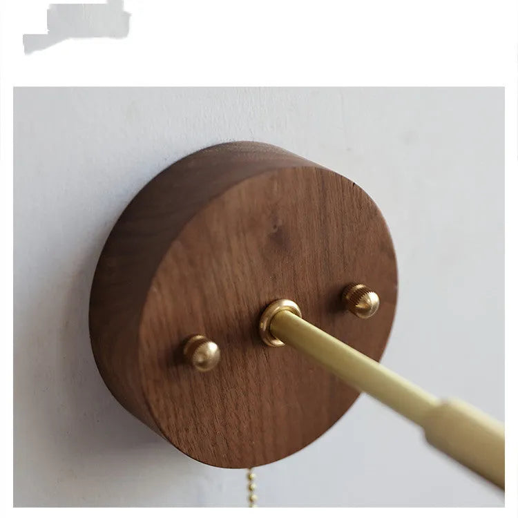 Inn Niche Nordic wooden wall-mounted bedside lamp in walnut colour finish.