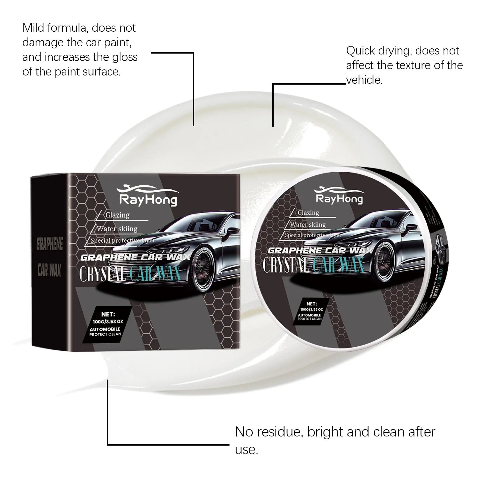 Car coating cream anti-scratch enhanced gloss paste with sponge, 100g set for car paint repair