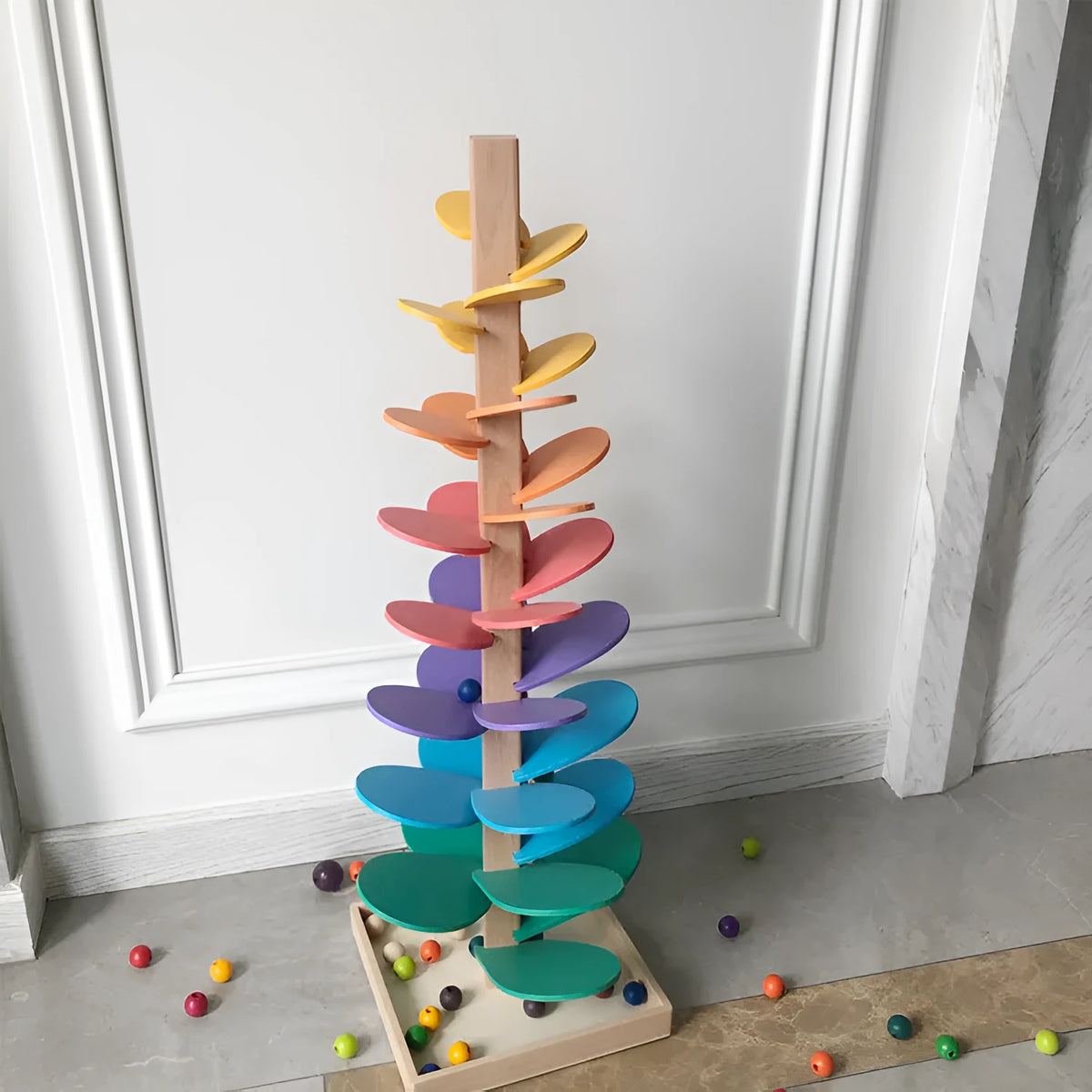 Wooden music tree toy with 10 colourful beads, 22.5 x 71cm educational bead tree