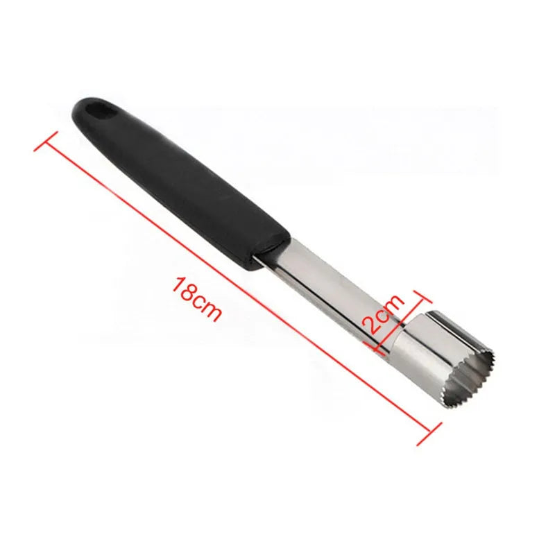 Stainless steel fruit corer with 178mm length and 20mm diameter on white background