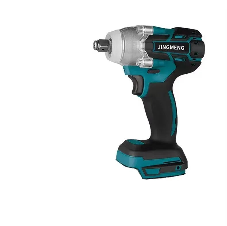 21V brushless electric impact wrench hand drill with lithium battery and 12.4mm chuck on workbench