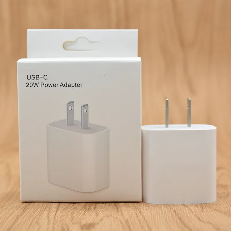 White 20W PD charger with Type-C interface showing international socket compatibility