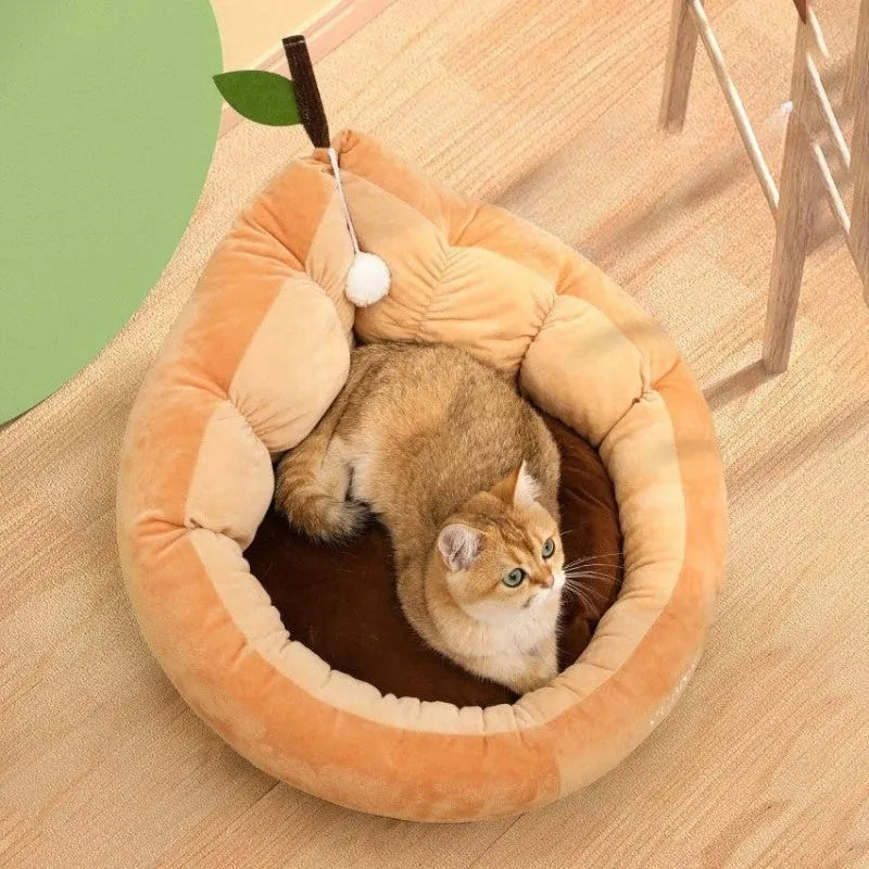Soft cotton pet bed for cats and dogs with removable cushion in coffee colour