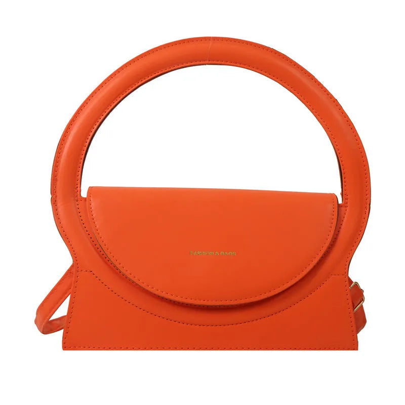 Horizontal square PU leather messenger bag with sandwich pocket and stitching detail
