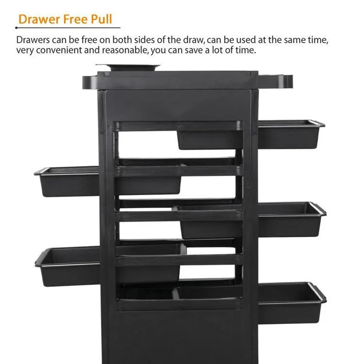Black plastic 6-layer hair salon tool car trolley with multi-purpose storage