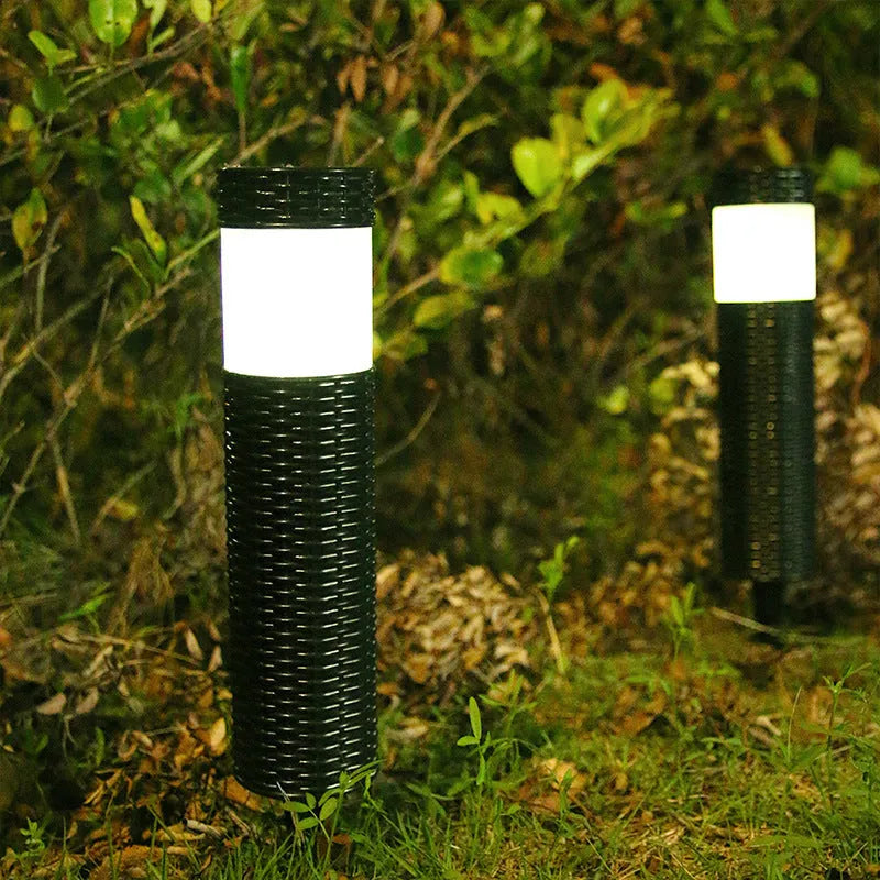 Outdoor waterproof garden light in abstraction design showing three light mode options.
