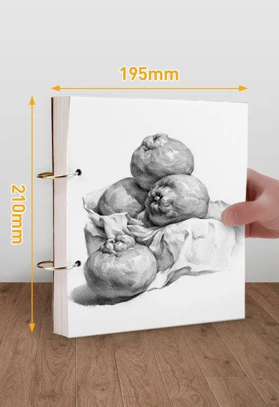 8K thickened sketchbook open showing coil binding and marker illustration on specialised paper