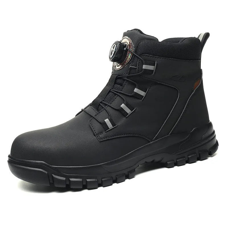 Leather labour protection safety shoes with rubber sole in black, yellow, and grey colour options