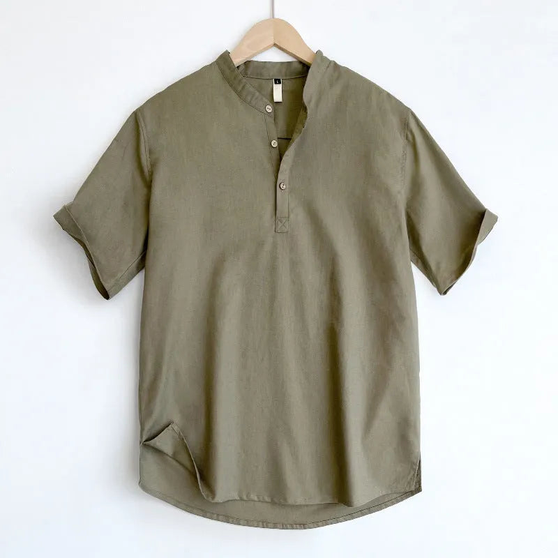 Men's linen summer T-shirt in solid colours with short sleeves and thin fabric