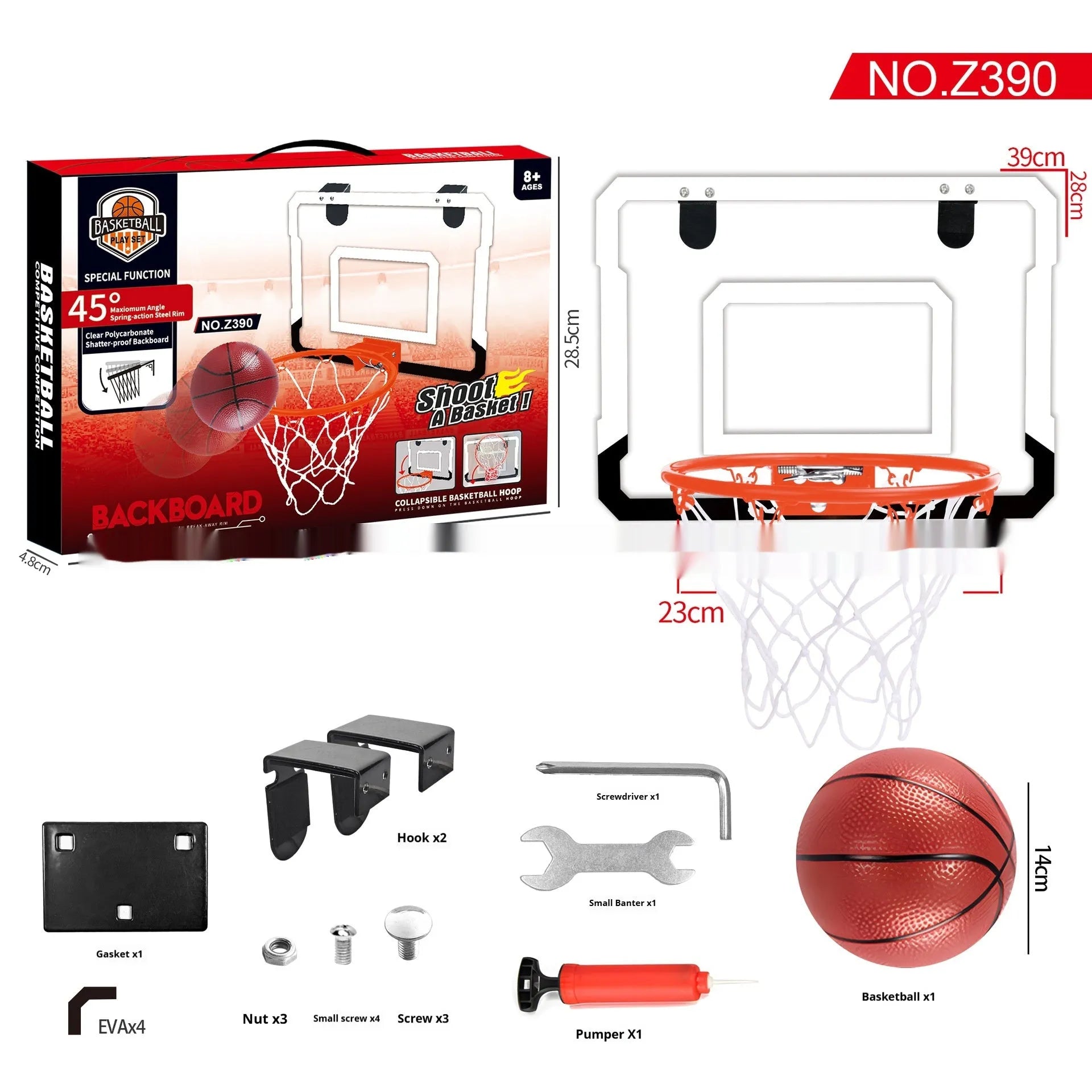 Folding basketball dunk frame with blue parallel panels and suction cup mounts for indoor walls.