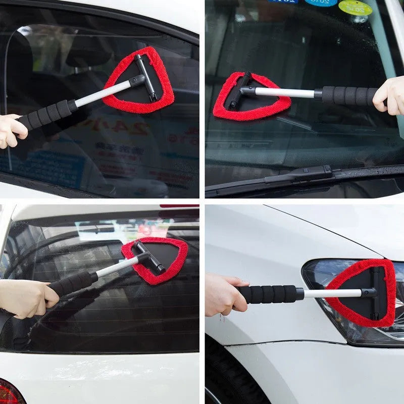 Plastic car windshield cleaning brush in choice of green, red, or sapphire blue colours