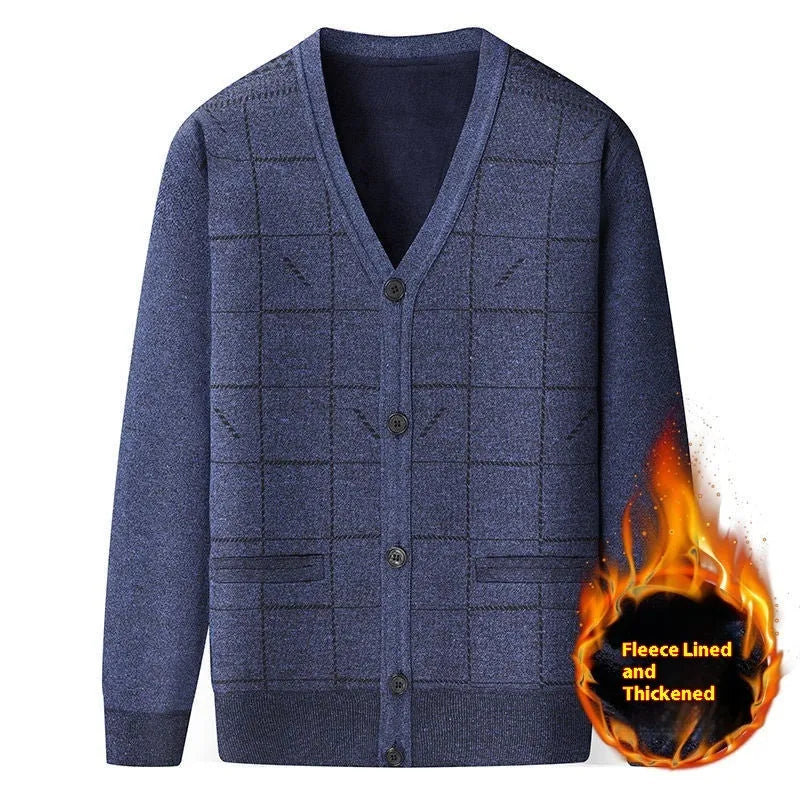 Men's plus size batwing sleeve cardigan in grey with velvet lining, suitable for autumn and winter.