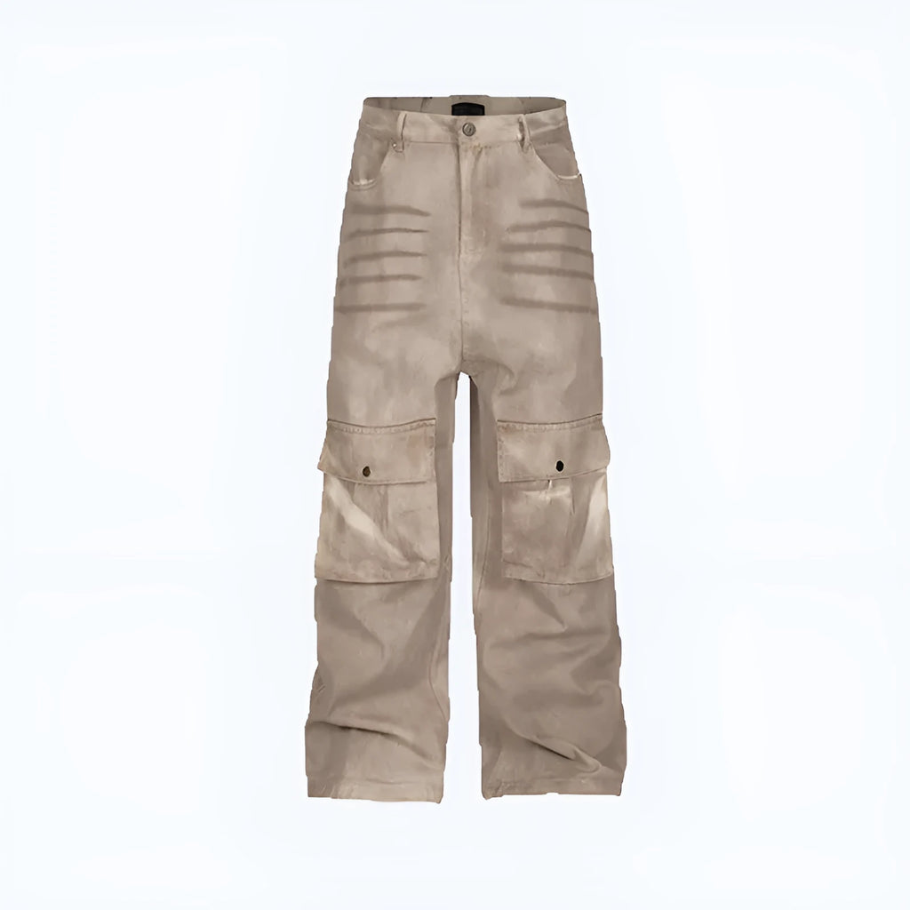 Marble dark straight loose A-line casual trousers in pure cotton denim for teenager leisure wear