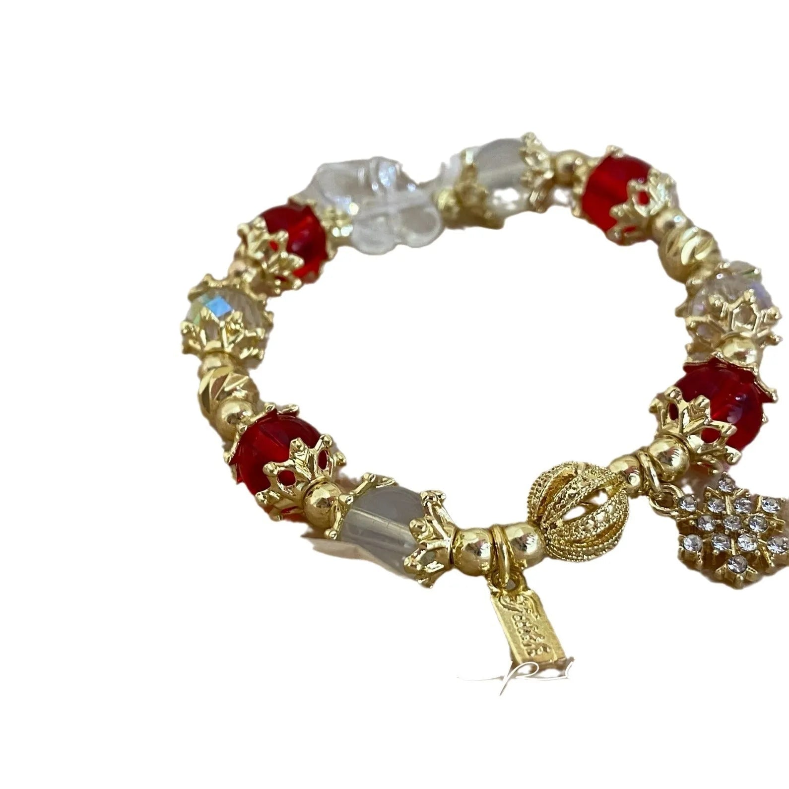 Women's snowflake pendant bow bracelet with heart charm in galaxy colour electroplated finish