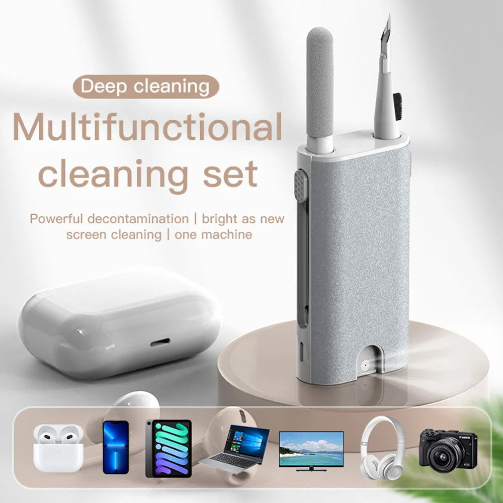 5-in-1 digital device cleaning kit with brush, metal tip, and black flocking sponge head