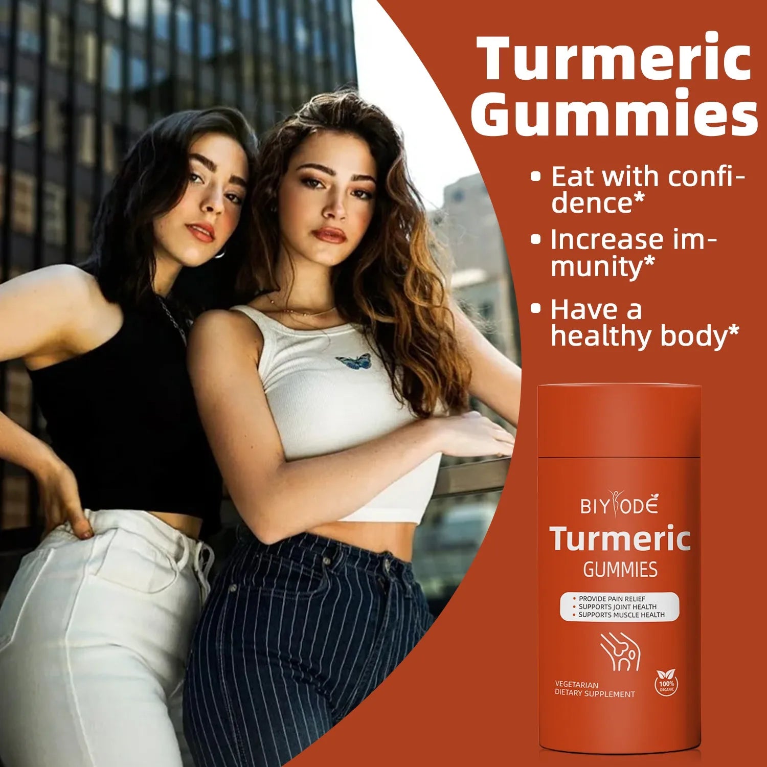 Organic turmeric gummies supplement by biyode in a bottle with 60 pieces