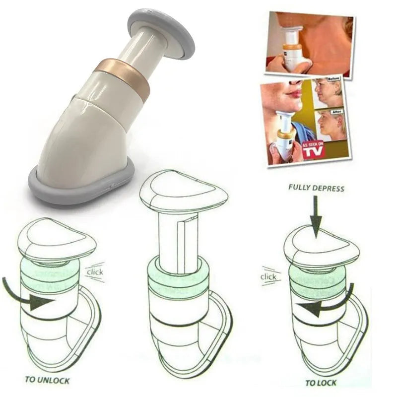 White mini chin massager neck exerciser with three adjustable springs and Oxford carry bag on plain background
