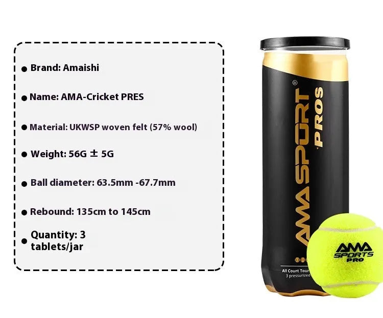 Three cage plate tennis training balls in Cricket-PRO colours showing high elasticity construction for court practice