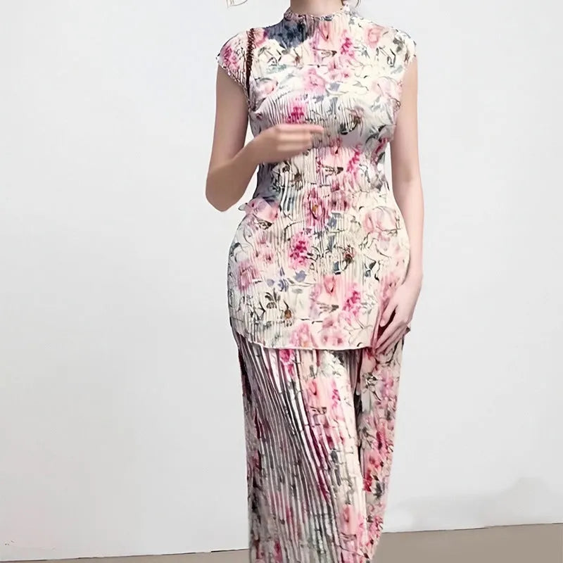 Long sleeve printed chiffon dress and matching top co-ordinate set in picture colour