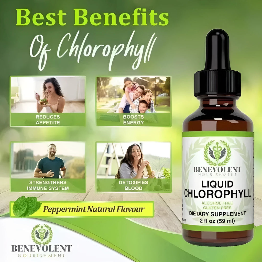 60ml bottle of natural chlorophyll drops with dropper for adult intestinal care