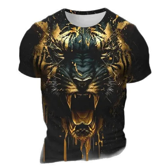 Men's 3D tiger pattern short sleeve T-shirt digital printing polyester fabric