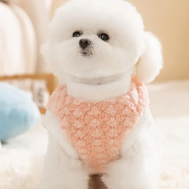 Grey winter dog coat with fleece lining, patches design, and D-ring for small medium dogs