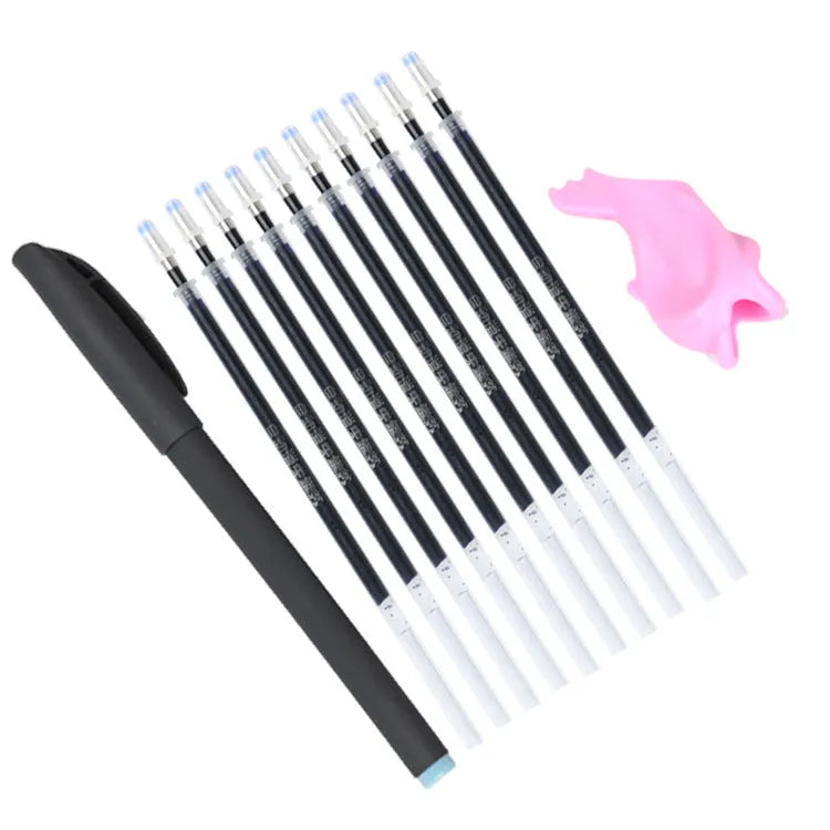 Portable fading ink pen set with 0.5mm tip, plastic body, and 8 refill cores