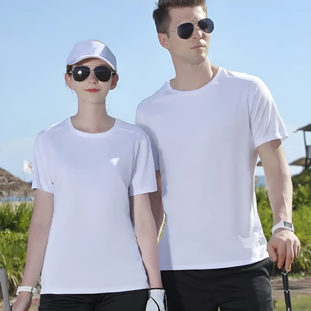 Men's black and white pure cotton loose fit round neck T-shirt showing front view