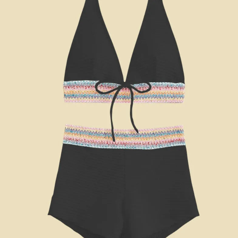 Women's high waist bikini swimsuit in multiple colours with striped and solid patterns