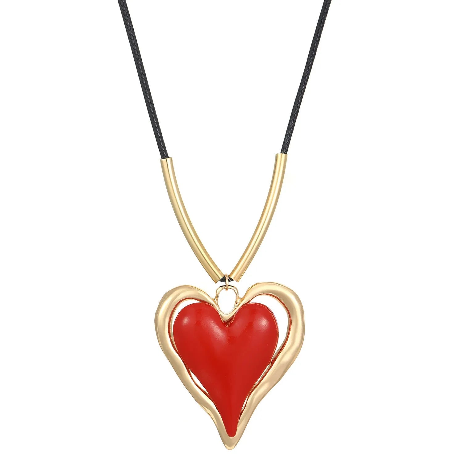 Minimalist exaggerated big heart pendant necklace for women, alloy electroplated, adjustable 51-60cm chain, black colour option