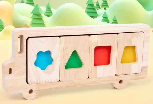 Wooden early education geometry puzzle with colour shapes, suitable for children aged 4-6 years, 30.5 x 13.5 x 3.9cm