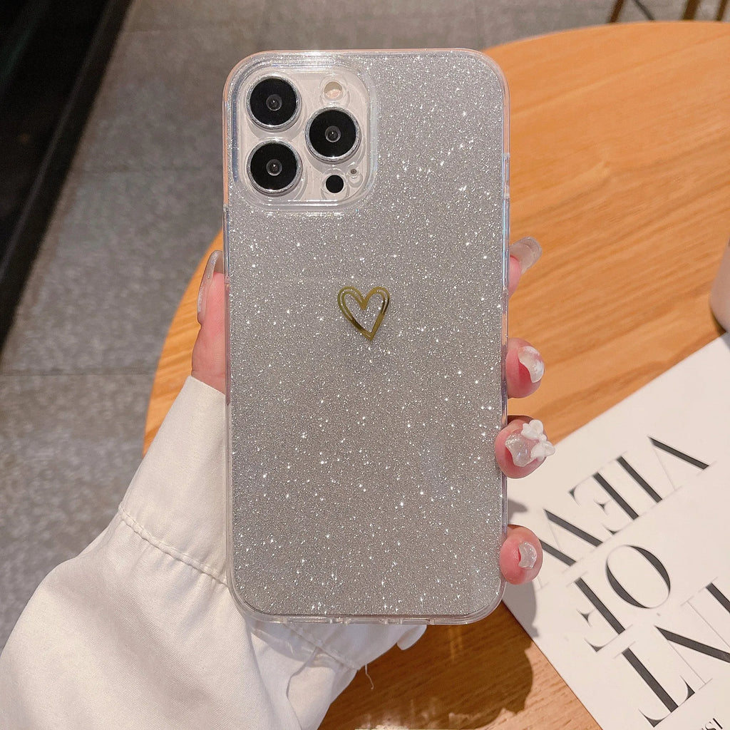 Glitter plated love phone case with TPU anti-drop protection for iPhone models