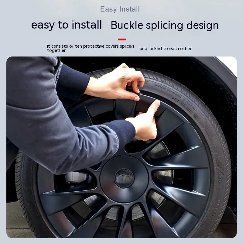 Tesla Model Y wheel hub cover set in four colour options protecting sectional wheel steel rings