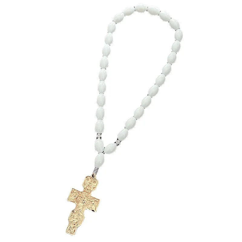 Cross beads alloy car rearview mirror pendant in gold finish with electroplated surface