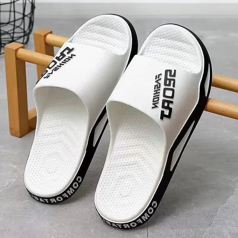 Unisex non-slip PVC beach bathroom slippers in black, open toe, youth trend style
