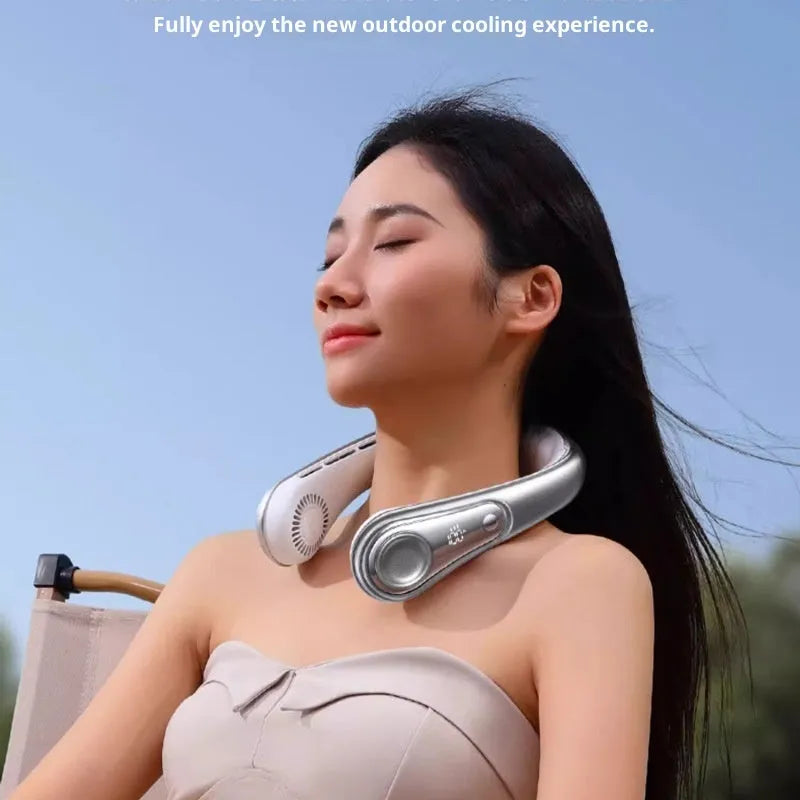 Joyroom hanging neck fan USB rechargeable brushless motor plastic blades 4 speed modes sherbet silver colour