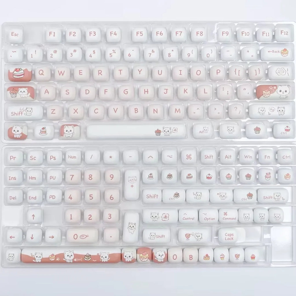 Dessert cat themed mechanical keyboard key caps with colourful sublimation printing in MOG round design