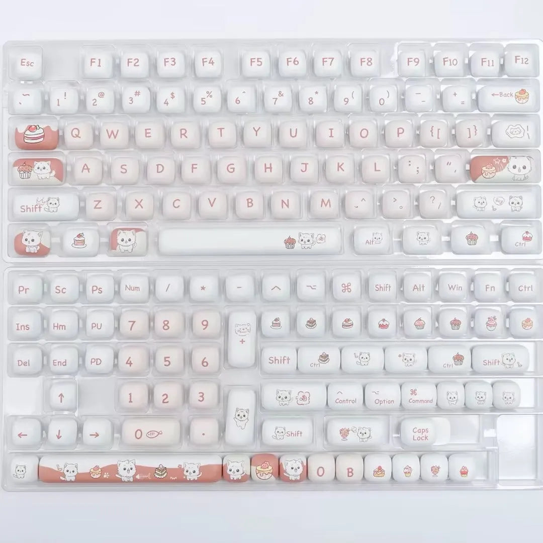 Dessert cat themed mechanical keyboard key caps with colourful sublimation printing in MOG round design
